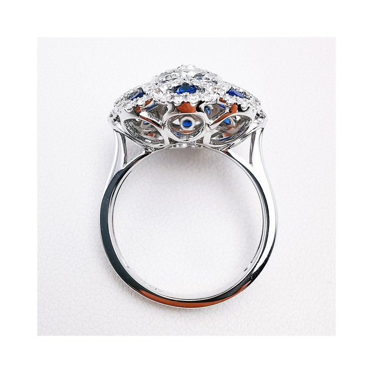Bague "Empire" Saphirs Diamants Ligne Vendôme Or Blanc 750 - 18 carats