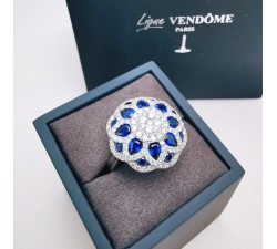 Bague "Empire" Saphirs Diamants Ligne Vendôme Or Blanc 750 - 18 carats