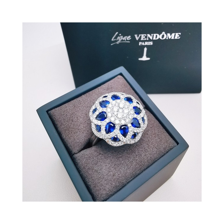 Bague "Empire" Saphirs Diamants Ligne Vendôme Or Blanc 750 - 18 carats