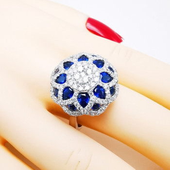 Bague "Empire" Saphirs Diamants Ligne Vendôme Or Blanc 750 - 18 carats