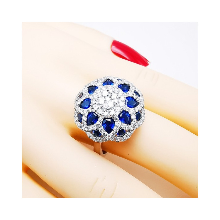 Bague "Empire" Saphirs Diamants Ligne Vendôme Or Blanc 750 - 18 carats