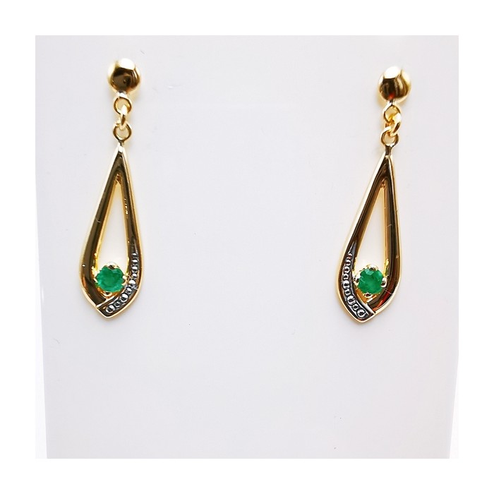 Boucles d'oreilles pendantes Emeraude Or Jaune 750 - 18 carats (Bijou Occasion)