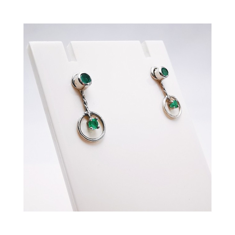 Boucles d'Oreilles pendantes Emeraude Or Blanc 750 - 18 carats