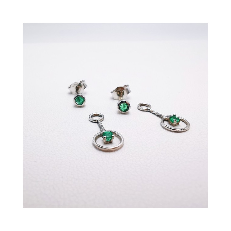 Boucles d'Oreilles pendantes Emeraude Or Blanc 750 - 18 carats