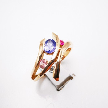 Bague Multipierres Tanzanite, Spinelle, Tourmaline et Diamant Or Rose 750 - 18 carats