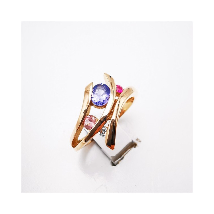 Bague Multipierres Tanzanite, Spinelle, Tourmaline et Diamant Or Rose 750 - 18 carats