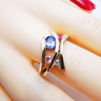 Bague Multipierres Tanzanite, Spinelle, Tourmaline et Diamant Or Rose 750 - 18 carats