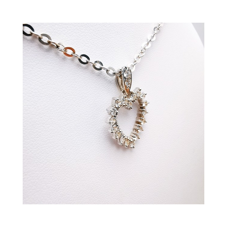 Collier Cœur Diamants Or Blanc 750 - 18 carats (Bijou d'Occasion)