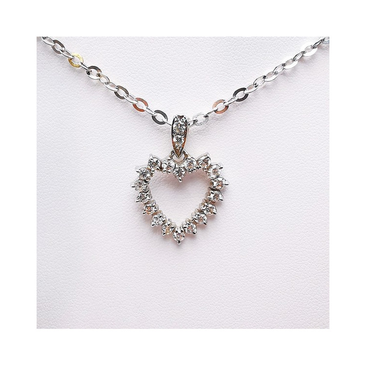 Collier Cœur Diamants Or Blanc 750 - 18 carats (Bijou d'Occasion)