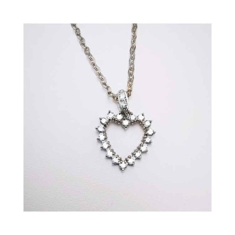 Collier Cœur Diamants Or Blanc 750 - 18 carats (Bijou d'Occasion)