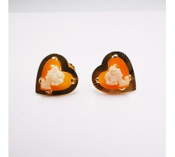 Boucles d'oreilles Puces Camée Cœur Or Jaune 750 - 18 carats (Bijou Occasion)