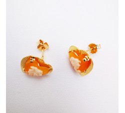 Boucles d'oreilles Puces Camée Cœur Or Jaune 750 - 18 carats (Bijou Occasion)