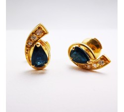 Boucles d'Oreilles Saphir Diamants Or Jaune 750 - 18 carats (Bijou d'Occasion)