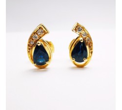 Boucles d'Oreilles Saphir Diamants Or Jaune 750 - 18 carats (Bijou d'Occasion)