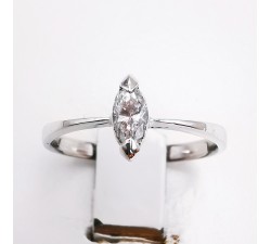 Bague Solitaire "Navette Parisienne" Diamant 0.18 ct Or Blanc 750 - 18 carats