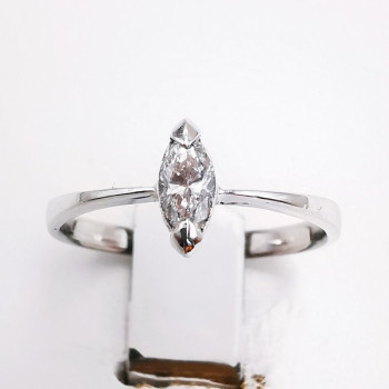 Bague Solitaire "Navette Parisienne" Diamant 0.18 ct Or Blanc 750 - 18 carats