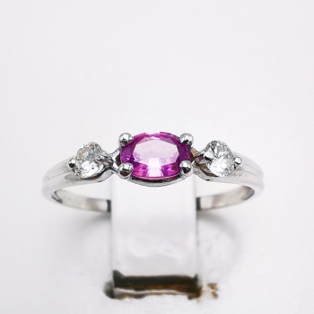 Bague "Essence Précieuse" Saphir Rose et Diamants Or Blanc 750 - 18 carats