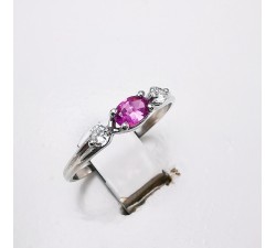 Bague "Essence Précieuse" Saphir Rose et Diamants Or Blanc 750 - 18 carats