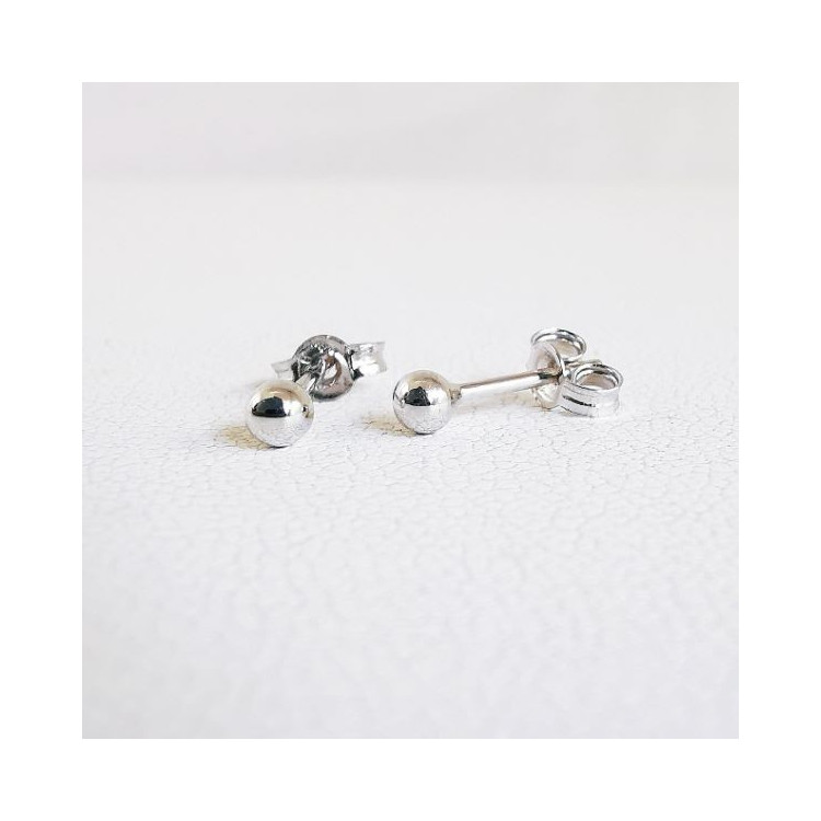 Boucles d'oreilles Puces Boules Or Blanc 750 - 18 carats
