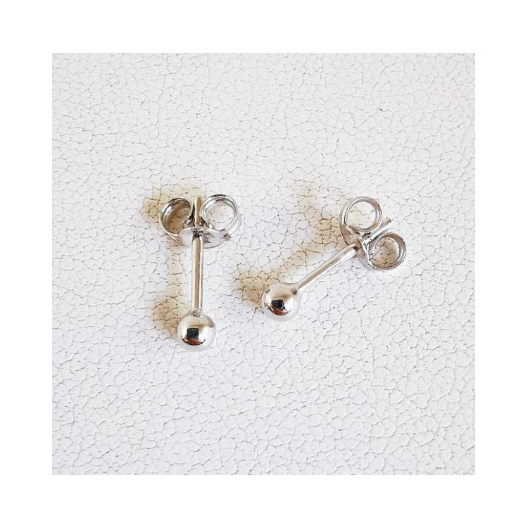Boucles d'oreilles Puces Boules Or Blanc 750 - 18 carats