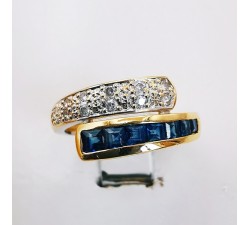 Bague Saphir et Diamants Or Jaune 750 -18 carats (Bijou d'occasion)