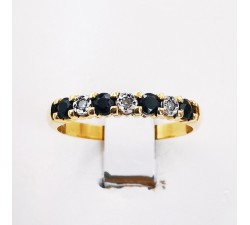Demi alliance Saphirs et Diamants Or Jaune 750 - 18 carats (bijou occasion)