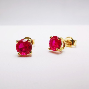 Boucles D'oreilles En Plaqué Or 18 Carats Avec Rubis Zoisite - Forme Carrée Ajourée - Neuf Avec étiquettes
