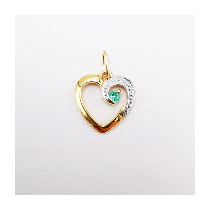 Pendentif Coeur Emeraude Or Jaune 750 - 18 carats Pendentif Coeur Emeraude Or Jaune 750 - 18 carats