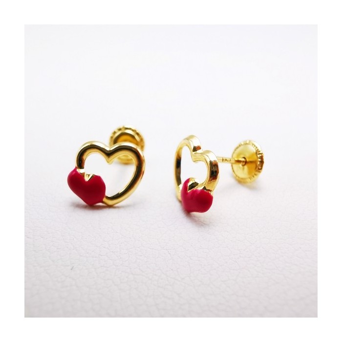Boucles d'oreilles Enfants Puces Cœurs Rose Or Jaune 750 - 18 carats Boucles d'oreilles Enfants Puces Cœurs Rose Or Jaune 750 - 18 carats
