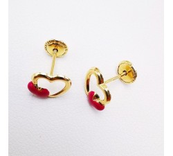 Boucles d'oreilles Enfants Puces Cœurs Rose Or Jaune 750 - 18 carats