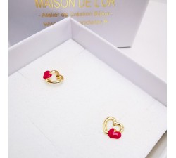 Boucles d'oreilles Enfants Puces Cœurs Rose Or Jaune 750 - 18 carats