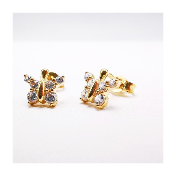 Boucles d'Oreilles Papillon Oxyde de Zirconium Or Jaune 750 - 18 carats Boucles d'Oreilles Papillon Oxyde de Zirconium Or Jaune 750 - 18 carats