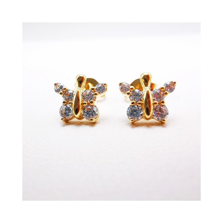 Boucles d'Oreilles Papillon Oxyde de Zirconium Or Jaune 750 - 18 carats