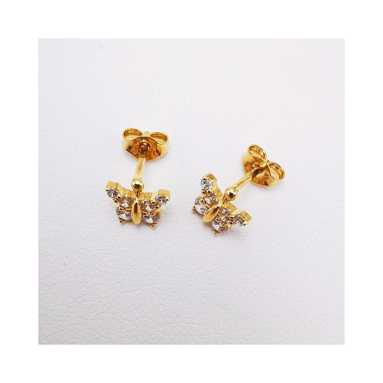 Boucles d'Oreilles Papillon Oxyde de Zirconium Or Jaune 750 - 18 carats