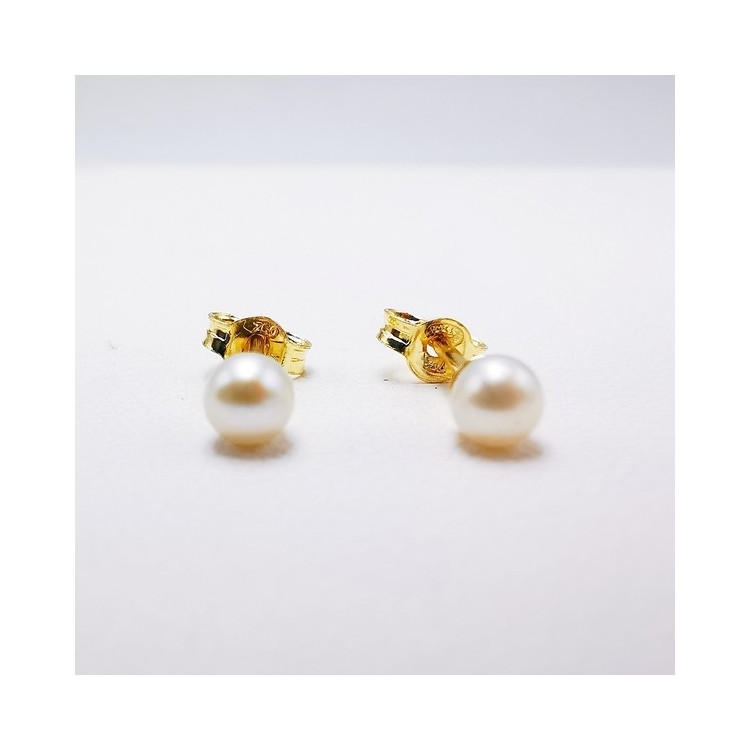 Boucles d'Oreilles Puces Perles Or Jaune 750 - 18 carats