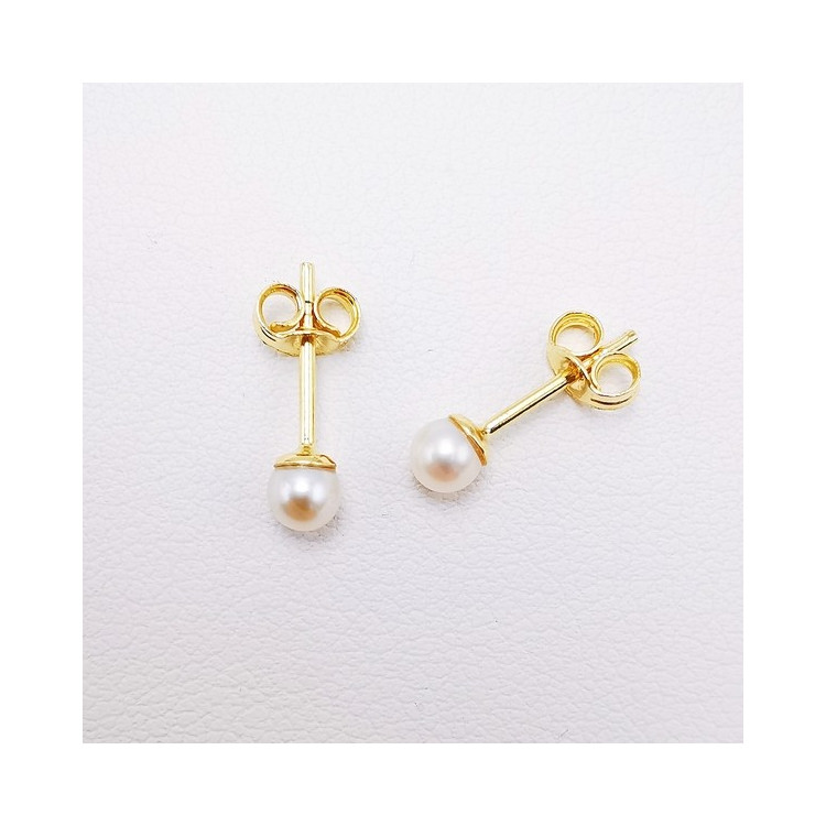 Boucles d'Oreilles Puces Perles Or Jaune 750 - 18 carats