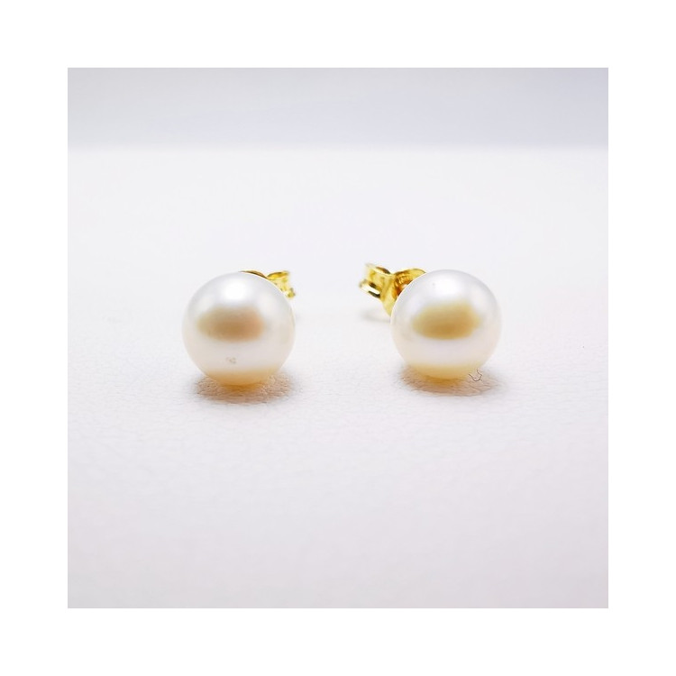 Boucles d'Oreilles Puces Perles Or Jaune 750 - 18 carats