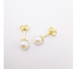 Boucles d'Oreilles Puces Perles Or Jaune 750 - 18 carats