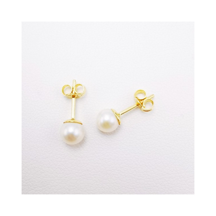 Boucles d'Oreilles Puces Perles Or Jaune 750 - 18 carats