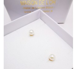 Boucles d'Oreilles Puces Perles Or Jaune 750 - 18 carats