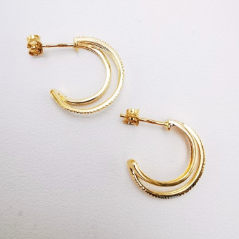 Boucles D'oreilles Demi-créoles Plaqué Or 18 Carats - 3 Anneaux, Fermoir Clous