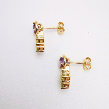 Boucles d'oreilles Améthystes et Péridots Or Jaune 750 - 18 carats
