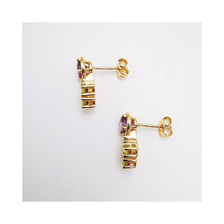 Boucles d'oreilles Améthystes et Péridots Or Jaune 750 - 18 carats