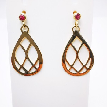 Boucles d'Oreilles Pendantes Arabesque Spinelle Rose Or Jaune 750 - 18 carats Pièce Unique