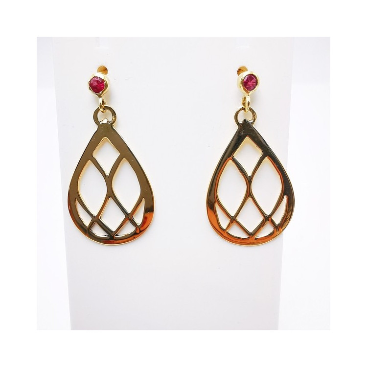 Boucles d'Oreilles Pendantes Arabesque Spinelle Rose Or Jaune 750 - 18 carats Pièce Unique