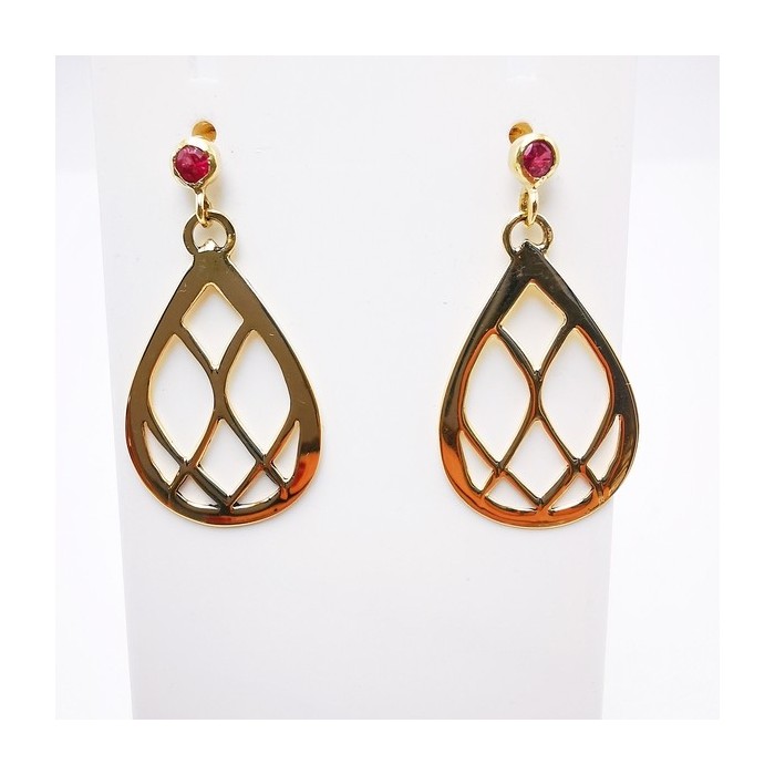 Boucles d'Oreilles Pendantes Arabesque Spinelle Rose Or Jaune 750 - 18 carats Pièce Unique