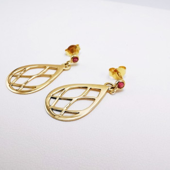 Boucles d'Oreilles Pendantes Arabesque Spinelle Rose Or Jaune 750 - 18 carats Pièce Unique