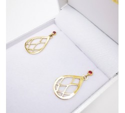 Boucles d'Oreilles Pendantes Arabesque Spinelle Rose Or Jaune 750 - 18 carats Pièce Unique