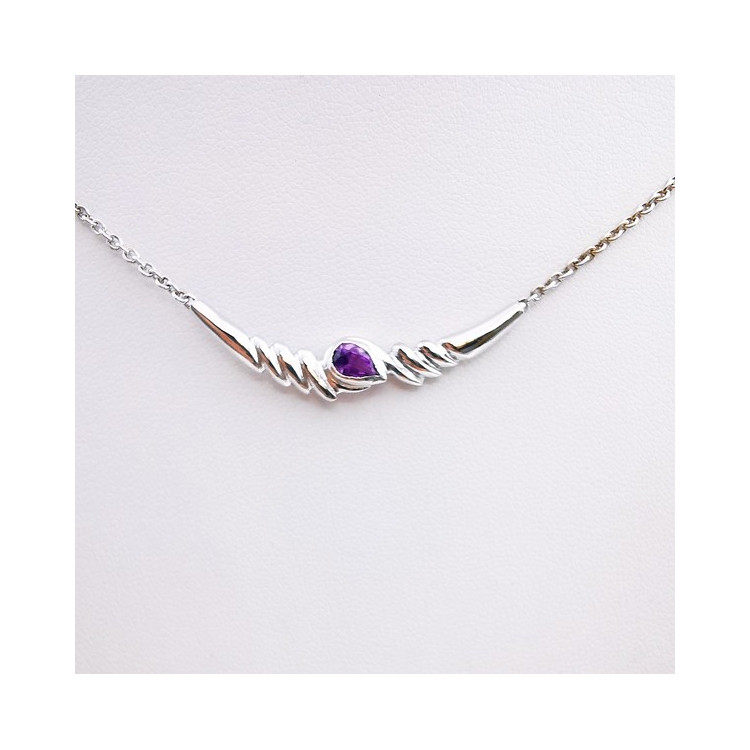 Collier Améthyste poire Or Blanc 750 - 18 carats
