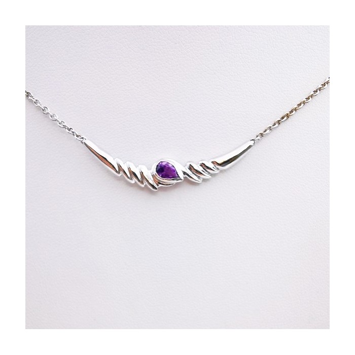 Collier Améthyste poire Or Blanc 750 - 18 carats